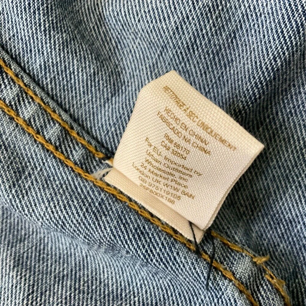 Free People Denim Jacket womens sz. XS Nordic wool Sweater Sleeves Distressed